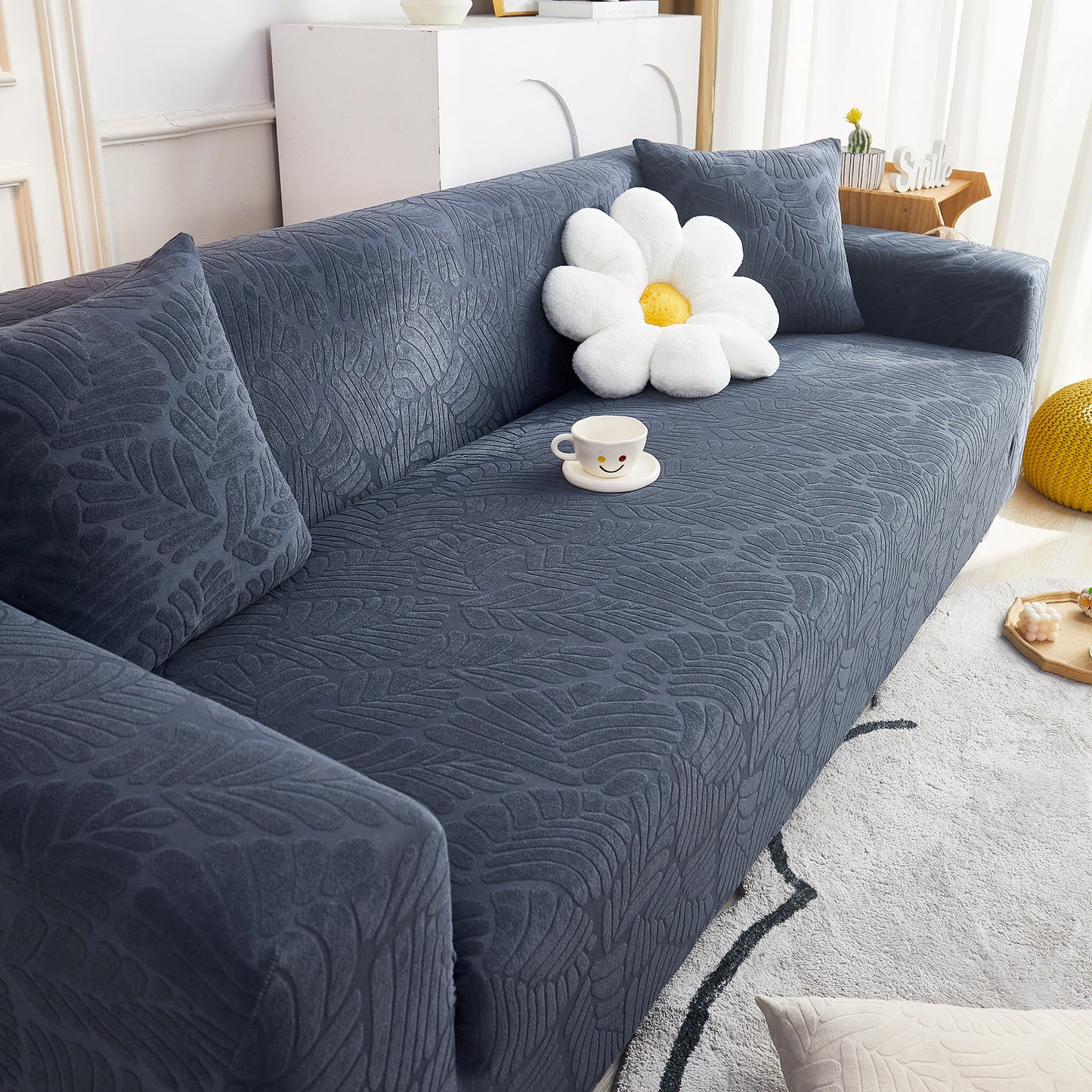 3D Leaf Jacquard Stretch Sofa Cover Non Slip Pet Friendly Slipcover 1-5 Seaters