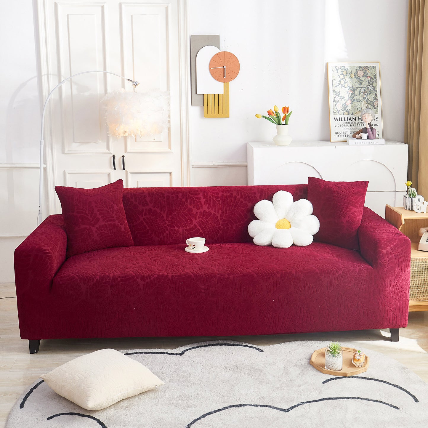 3D Leaf Jacquard Stretch Sofa Cover Non Slip Pet Friendly Slipcover 1-5 Seaters