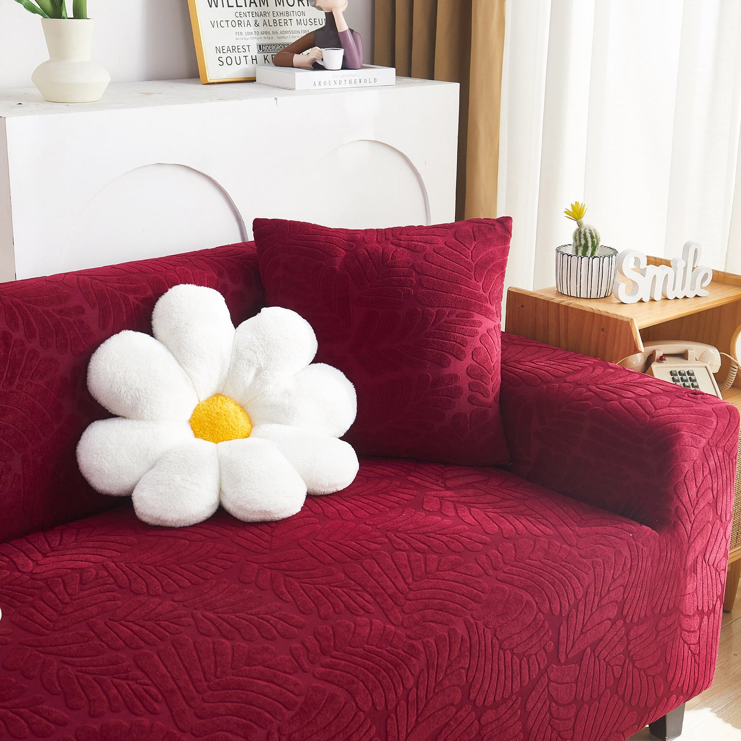 3D Leaf Jacquard Stretch Sofa Cover Non Slip Pet Friendly Slipcover 1-5 Seaters