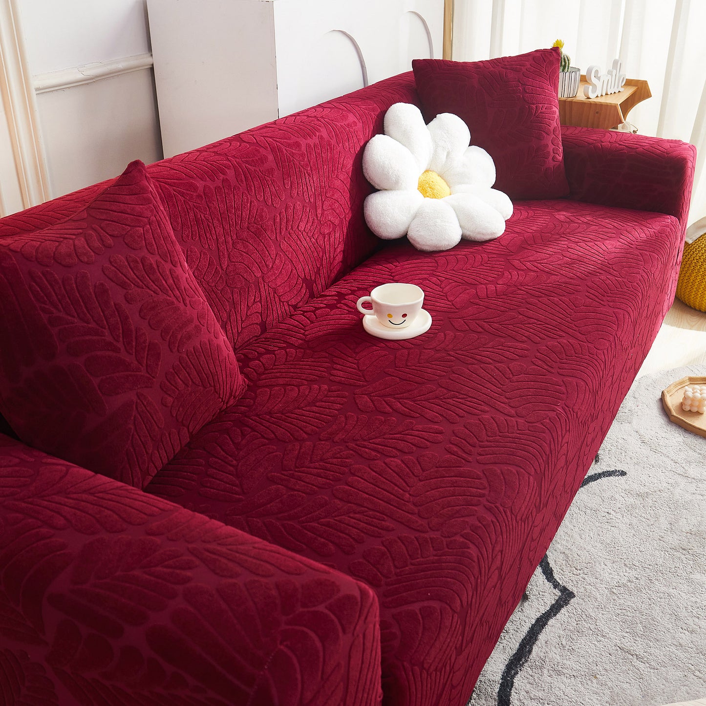 3D Leaf Jacquard Stretch Sofa Cover Non Slip Pet Friendly Slipcover 1-5 Seaters