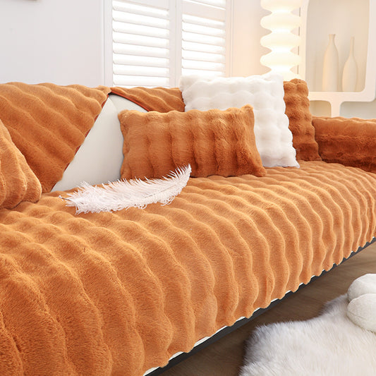 Slipcover KAS Sofa Cover Couch Covers Super Soft Fluffy Faux Rabbit Fur Orange Brown Blue Khaki