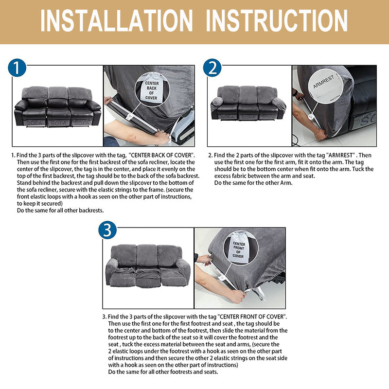 KAS Elastic Recliner Sofa Cover in Velvet Fabric Fits 1/2/3/4