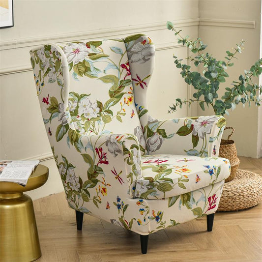 KAS Stretch Spandex Nordic Floral Printed Wing Chair Cover With Removable Seat Cushion Covers Relaxing Sofa Slipcovers for Armchairs