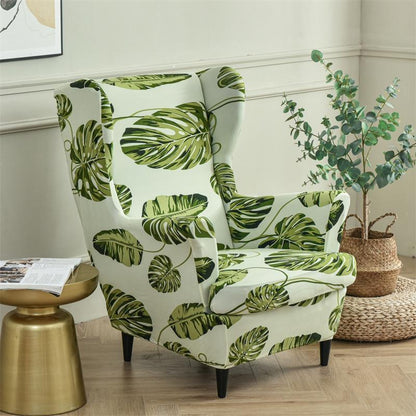 Funda de Silla de Alas Removible Floral Nórdica de Spandex Elástico, Fundas de Asiento Relajantes para Sillones