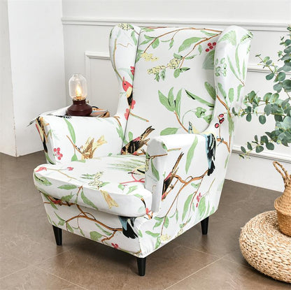 Funda de Silla de Alas Removible Floral Nórdica de Spandex Elástico, Fundas de Asiento Relajantes para Sillones