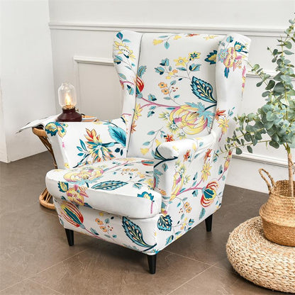 Funda de Silla de Alas Removible Floral Nórdica de Spandex Elástico, Fundas de Asiento Relajantes para Sillones