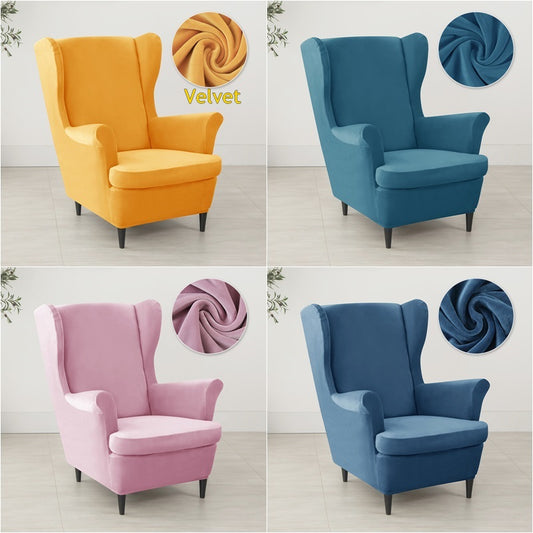 Velvet Wing Chair Cover Stretch Spandex Wingback Chair Cover Elastic Armchair Cover Sofa Covers with Seat Cushion Cover