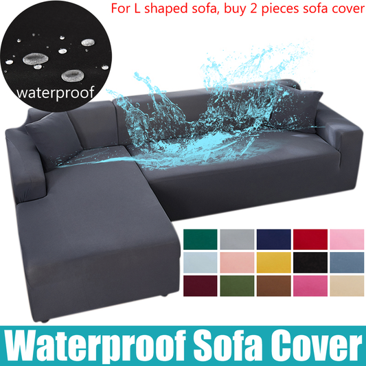 Waterproof Sofa Cover for Living Room - Elastic Solid L Shaped Corner Sofa Cover - Fits 1/2/3/4 Seater Sofa, Couch, Armchair