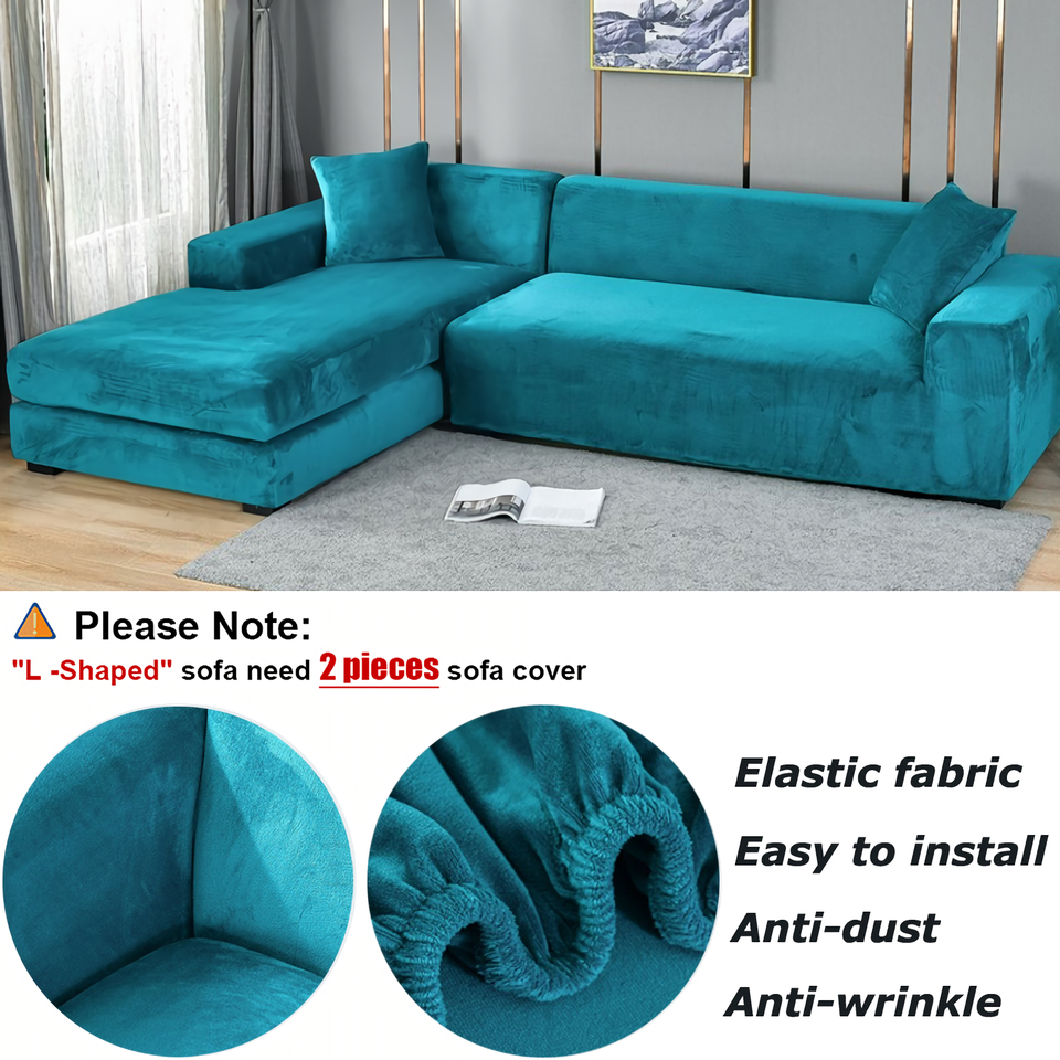 Stretchable Thick Velvet Sofa Cover for L Shaped Corner Sofa in