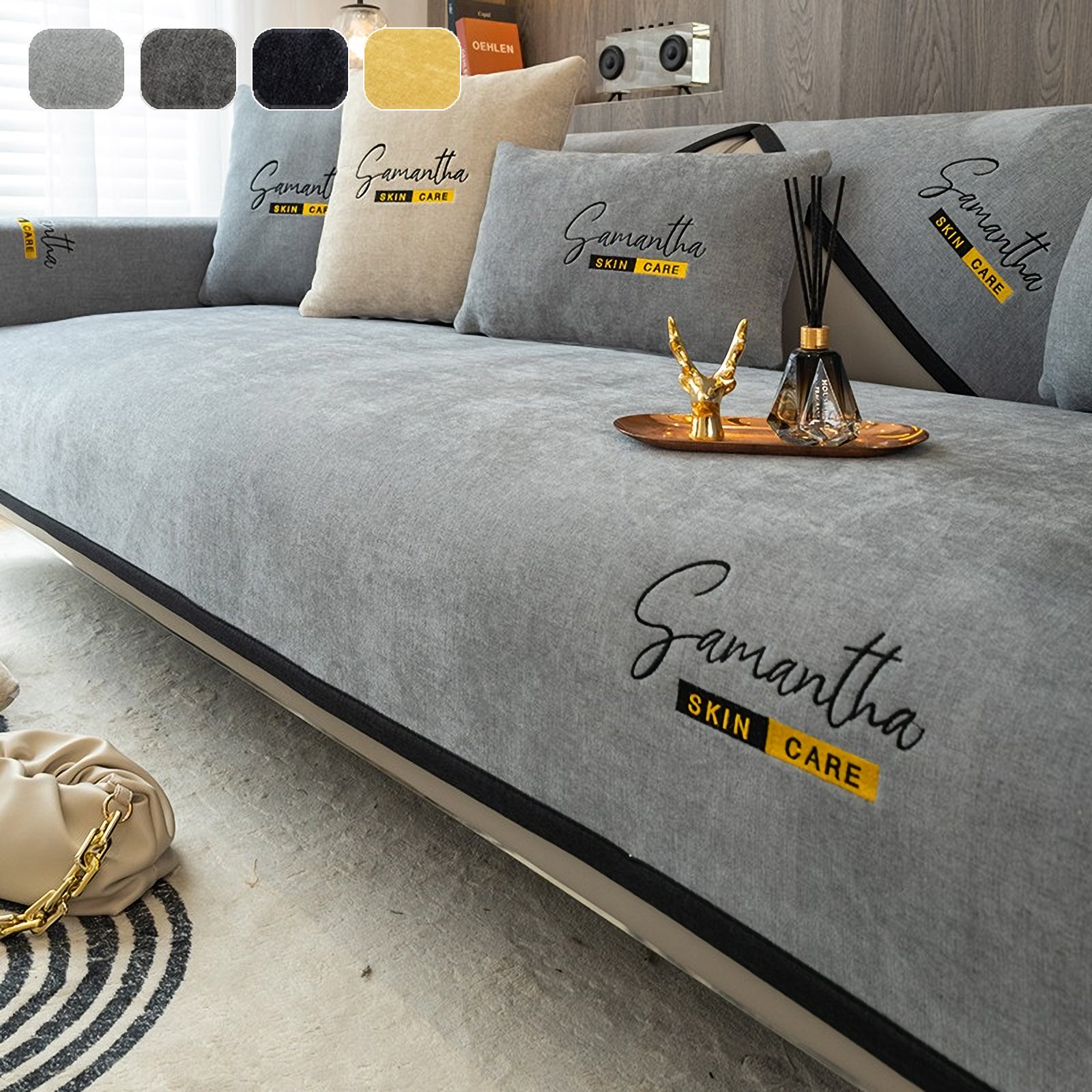 Non-Slip Cat Scratch Furniture Cover for Leather Sofas, Chenille